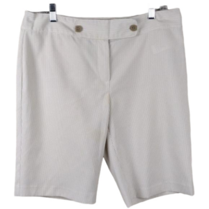 IZOD Golf White Beige Pinstripe Flat Front High Rise Athletic Bermuda Short
